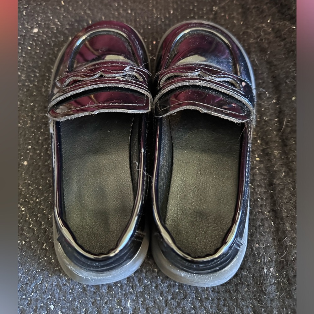 Price Drop - Girls Black Patent Leather lug sole penny loafers